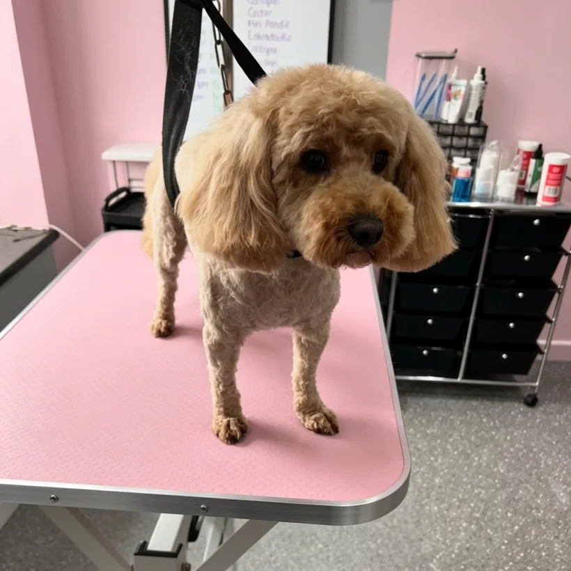 Groomed toy poodle at Polished Paws